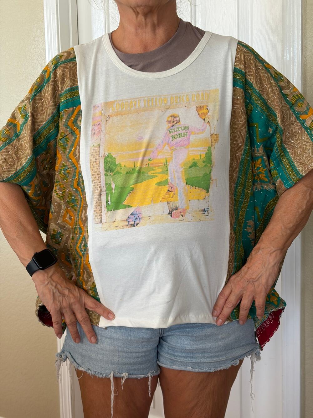 Elton John Upcycled Kantha Tunic Top Shirt OS Handmade Boho